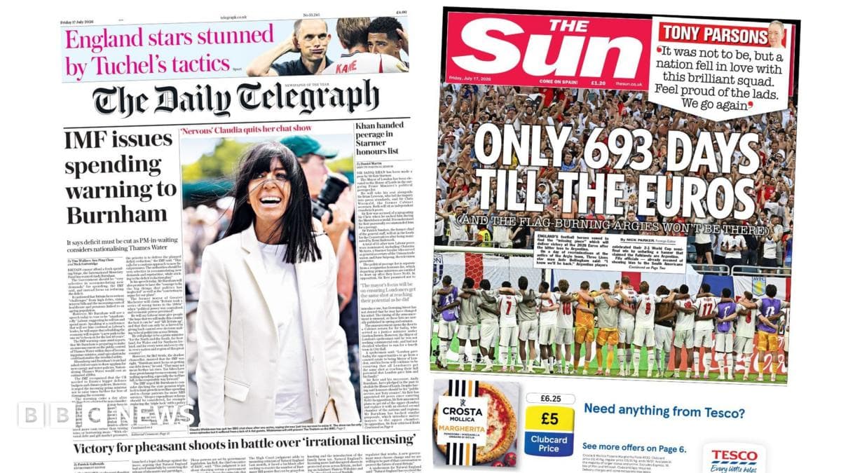 'Spending warning to Burnham' and 'Only 693 days till Euros'