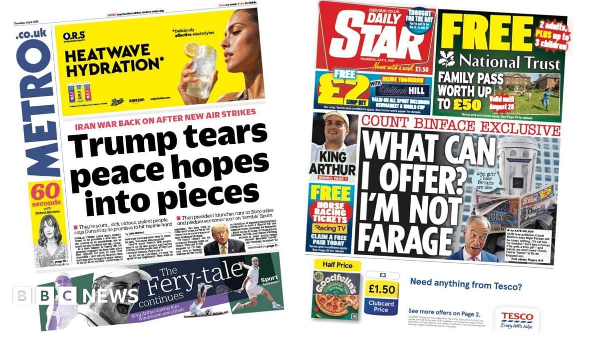 The Papers: 'Iran war back on' and 'Count Binface exclusive'