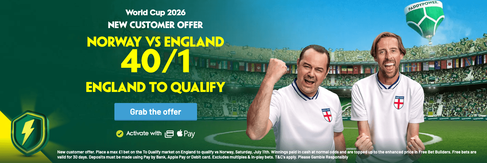 Paddy Power World Cup Offer: England to Qualify 40/1 vs Norway