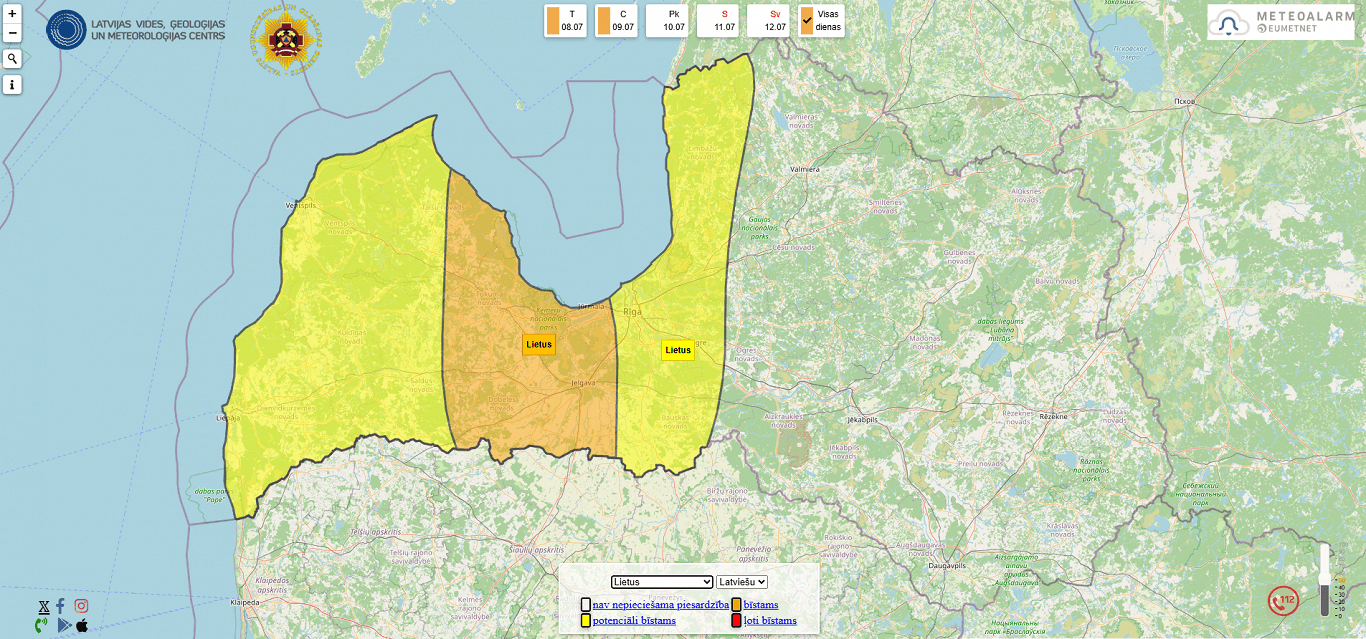 Rain warning across Latvia Wednesday