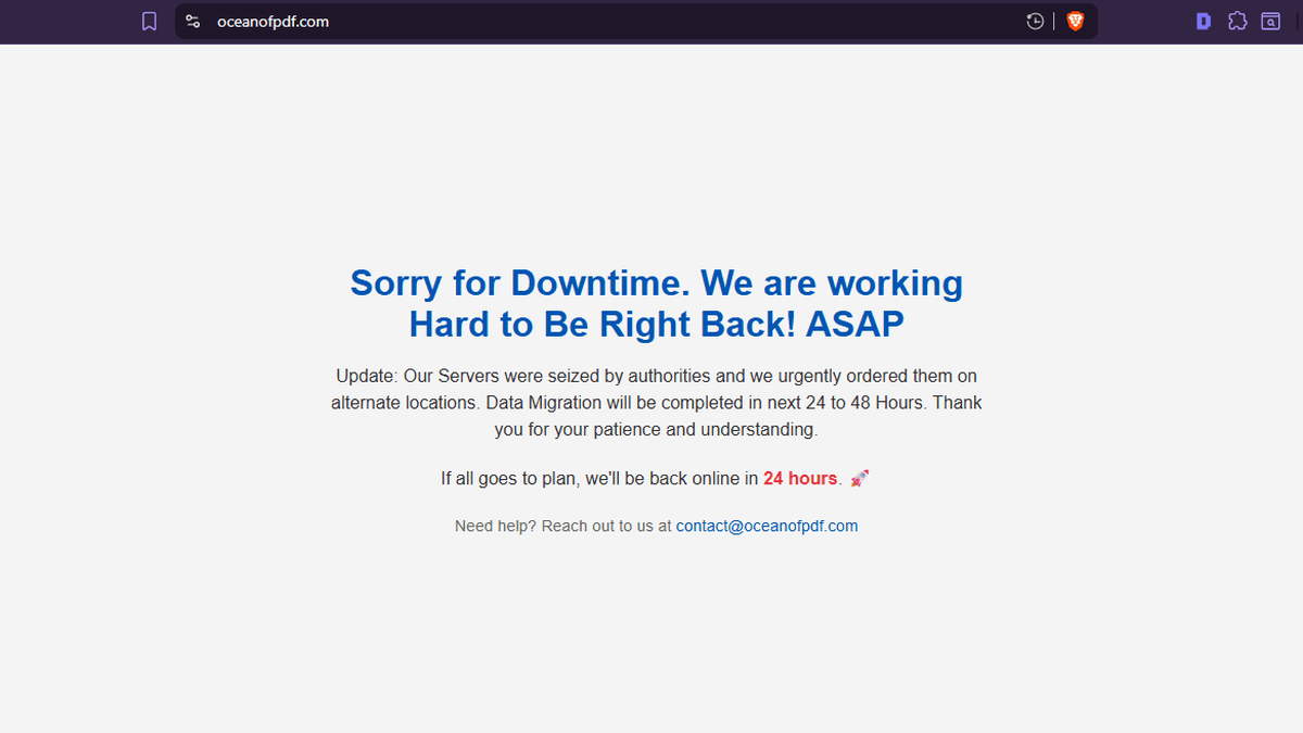 Shadow library OceanofPDF is down